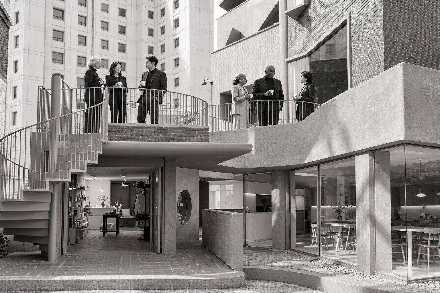 Colleagues in a contemporary innovation campus